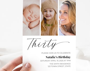 Minimalist 30th Birthday Invitation | Canva Template | Editable Digital Download | Customizable Instant Access Printable Invite | 30 Years