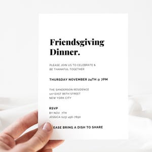 Modern Friendsgiving Invitation Template | Thanksgiving Invite | Dinner Party Printable & Evite | Editable Digital Instant Download EP07