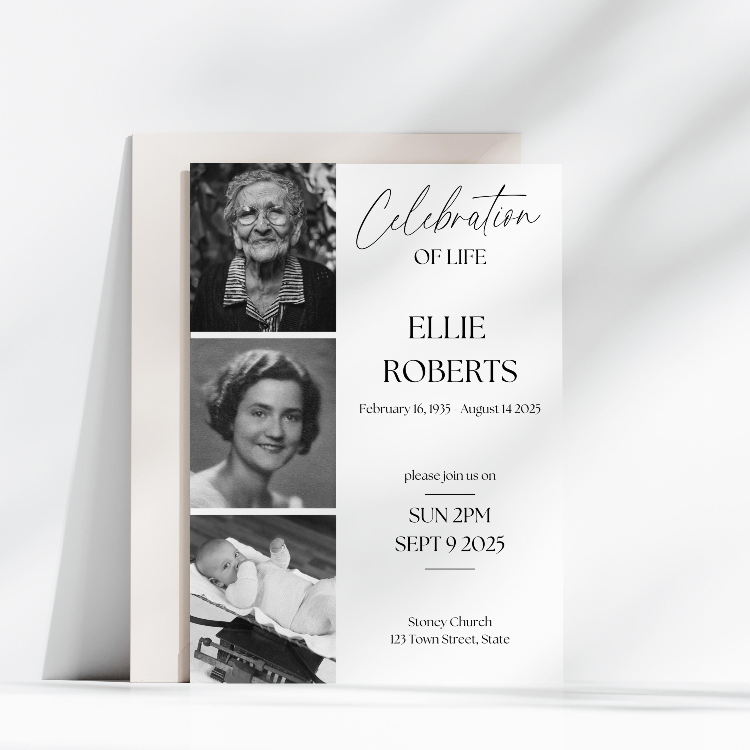Editable Celebration of Life Invitation | Funeral Announcement ...