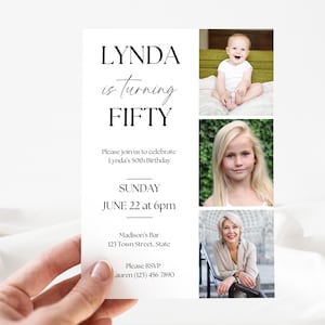 50th Birthday Invitation | Editable Template | Minimalist Photo Invite for Him or Her | Canva Printable | Instant Download Digital Printable