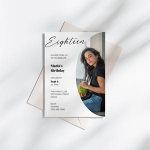 18th Birthday Invitation | Editable Canva Template | Modern Minimalist Photo |  Customizable for Boys and Girls | Instant Download Printable