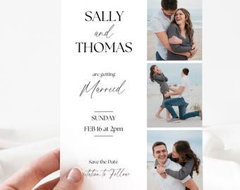 Photo Strip Save The Date | DIY Wedding Day Announcement | Editable Canva Template | Modern Minimal Save the Date | Happily Ever After Party