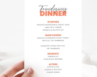 Modern Friendsgiving Menu | Editable Canva Template | Thanksgiving Dinner Party Menu | Digital Instant Download | Print & Mobile Sizes EP05