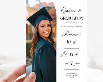 18th Birthday & Graduation Party Invitation | Editable Canva Template | Instant Download Printable | Modern Minimalist Photo Strip Invite