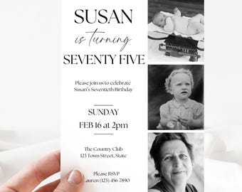 75th Birthday Invitation | Editable Digital Template | Instant Download | Customizable for Any Age | Printable Invite | 75 Years Old | Canva