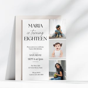 18. Geburtstagseinladung | Bearbeitbare Canva Vorlage | Modernes minimalistisches Foto |  Personalisierbar für Jungen und Mädchen | Sofortiger Download zum Ausdrucken