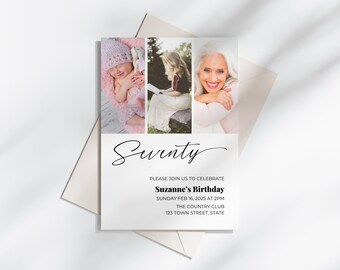 Editable 70th Birthday Invitation | Digital Template | Instant Download | Customizable for Any Age | Printable Invite | 70 Years Old