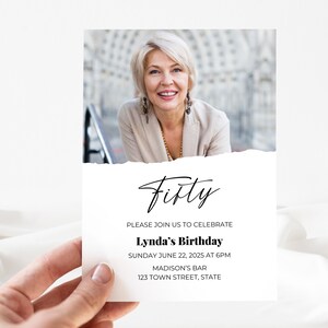 50th Birthday Invitation | Editable Template | Minimalist Photo Invite for Him or Her | Canva Printable | Instant Download Digital Printable