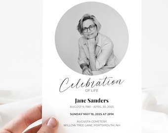 Editable Celebration of Life Invitation | Funeral Announcement | Memorial Service Invite | Canva Template | Instant Download | Photo Strip