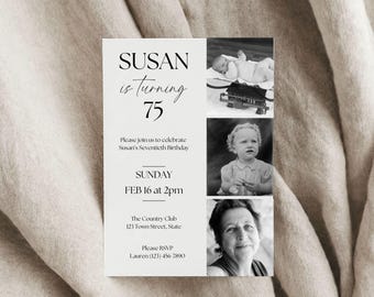 75th Birthday Invitation | Editable Digital Template | Instant Download | Customizable for Any Age | Printable Invite | 75 Years Old | Canva