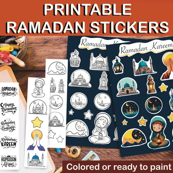 Ramadan Stickers for Kids, Ramadan Them Printable Stickers, Coloring Stickers for Ramadan, Stickers for Thermal Printer, DIY Gift for Kids