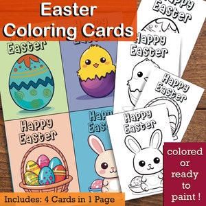Easter Coloring Cards Set for Kids, Instant Download, Easter Activity for Kids,Easter Them, Printable Coloring Greeting Cards for Kids