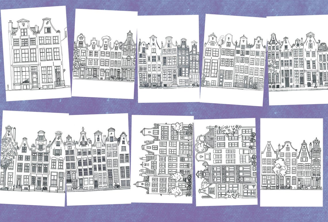 40 Printable Coloring Amsterdam Houses Pages, Architecture Coloring ...