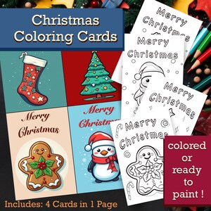 Conjunto de cartões de colorir de Natal para crianças, cartões de Natal para imprimir para colorir, atividade de Natal para crianças, cartões de Natal para crianças pequenas, presentes DIY