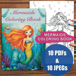 Mermaids Coloring Book for Kids, Printable Coloring Pages, Coloring Book Gift for Kids, Printable Kids Activity , Instant Download Digital