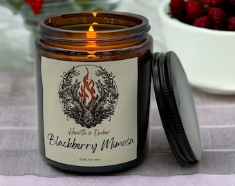 Blackberry Mimosa - Handgegossene 8 Unzen Sojawachs-Kerze - Braunglas mit Baumwolldocht und Metalldeckel