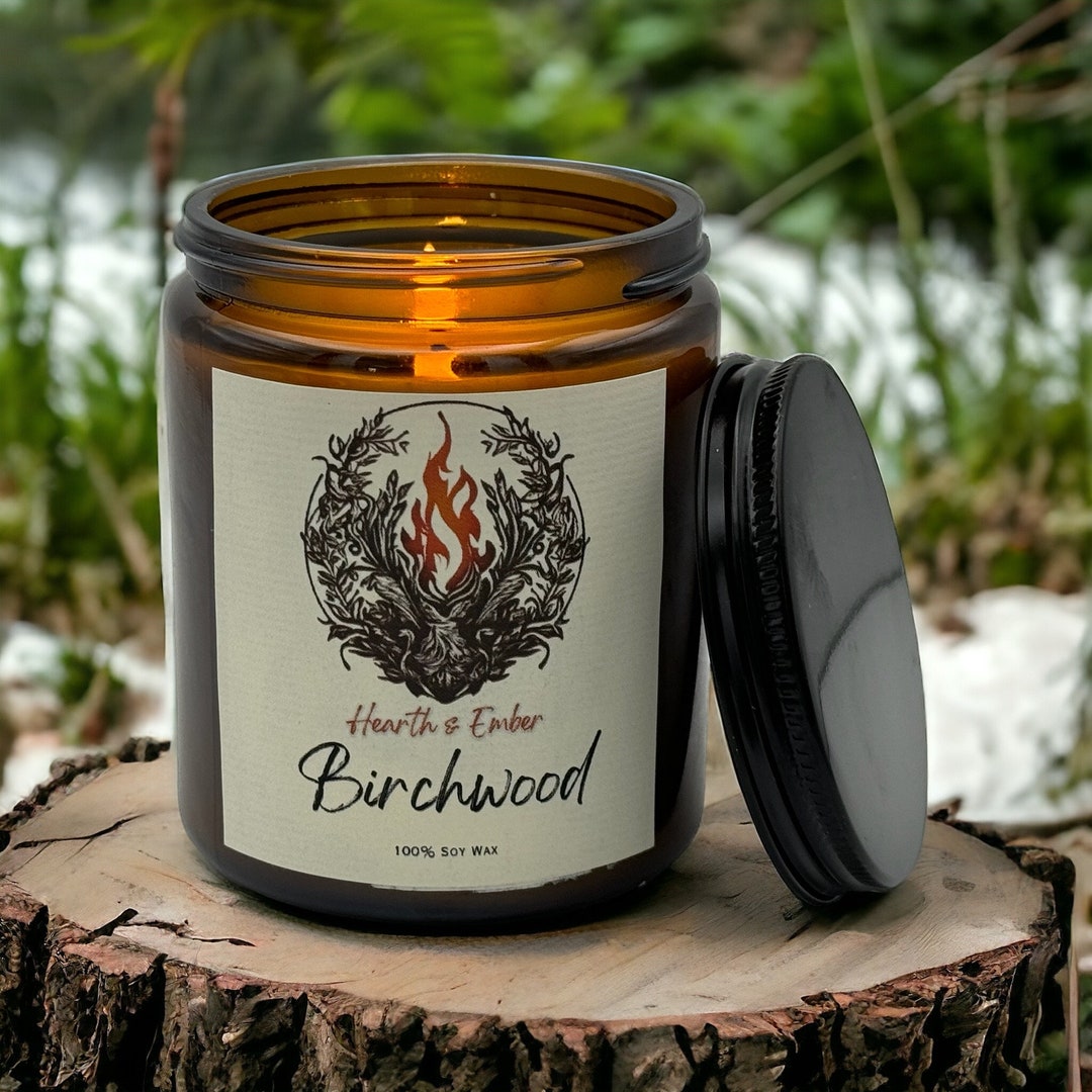 Birchwood - Hand-poured 8oz Soy Wax Candle - Amber Glass Jar With ...