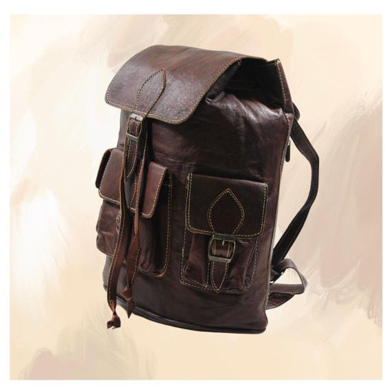 Sac à dos en cuir fait main marron, sac à dos en cuir véritable