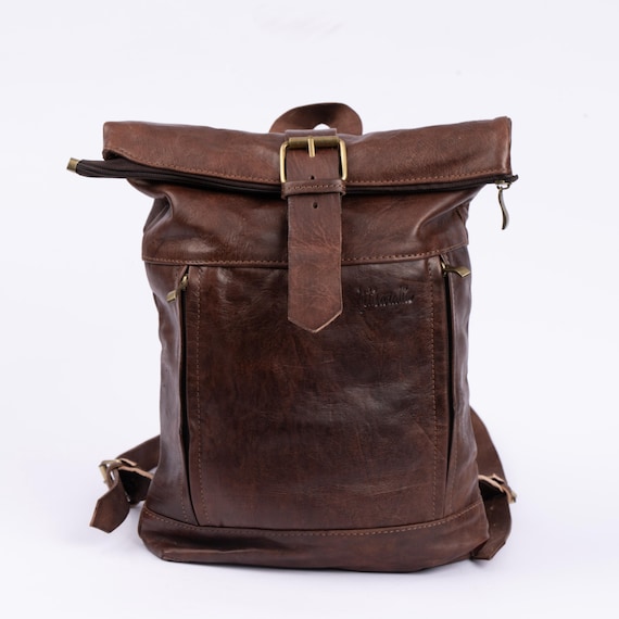 Sac à Dos En Cuir Véritable Vintage Pour Femme - Marron, Bandoulière, Fait Main En Inde
