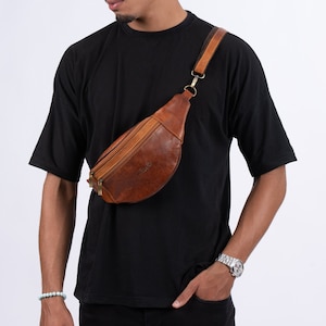 Sac à bandoulière en cuir élégant pour lui, cadeau parfait pour papa, sac banane, cadeau pour lui, sac banane en cuir, sac à bandoulière, sac en cuir.