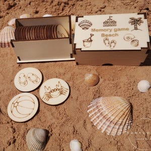 Juego de memoria para la playa, juego para vacaciones, juego de memoria con caja