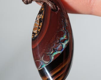 Precious boulder opal pendant 36.58cts polished stone, handmade unique piece from Koroit, Australia