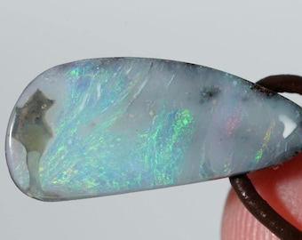 Boulder Opal pendant 9.99cts polished stone on leather strap from Koroit, Australia with beautiful play of colors