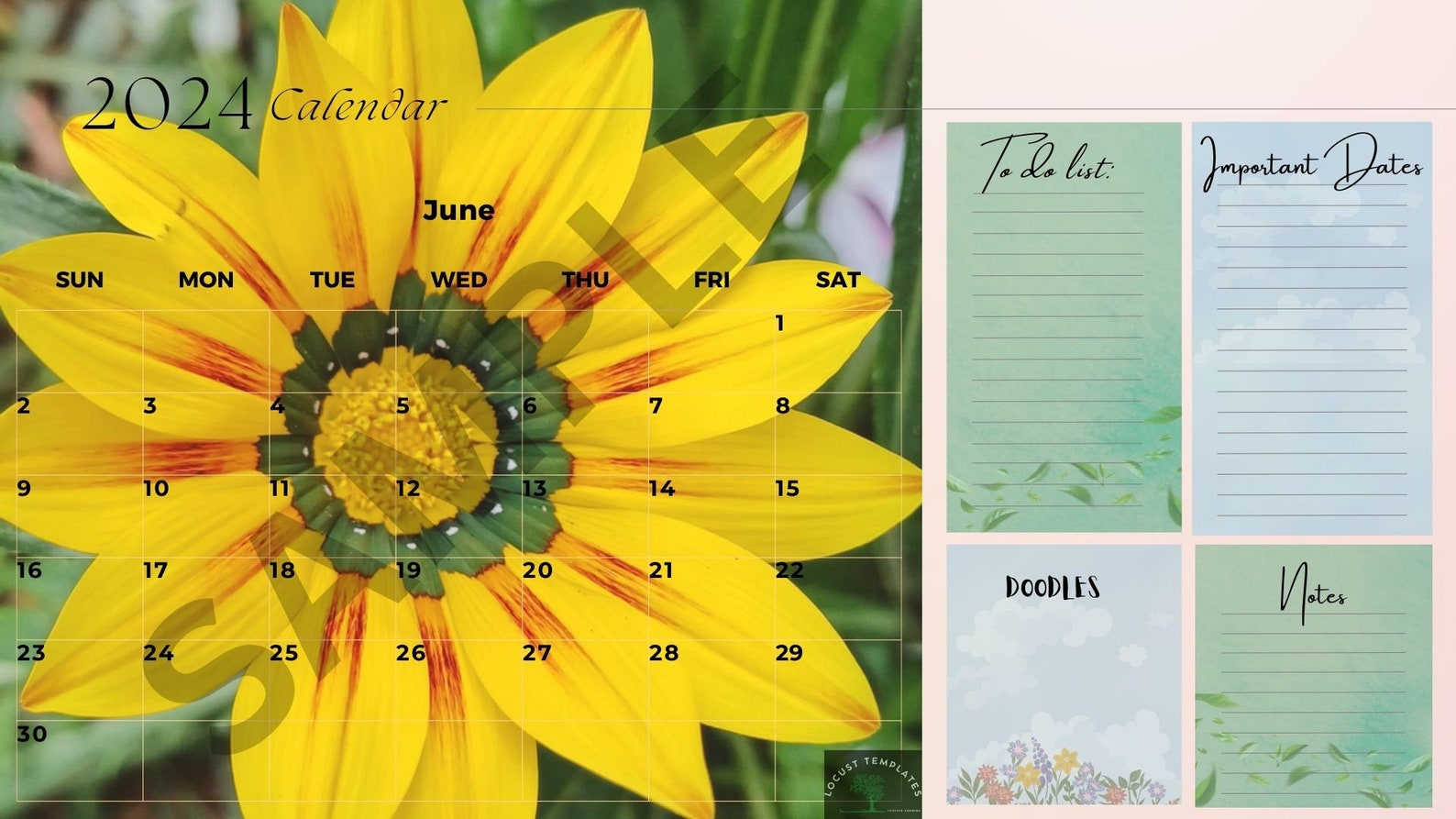 2024 Printable Editable Floral Yearly / Monthly Calendar 2024 Flower ...