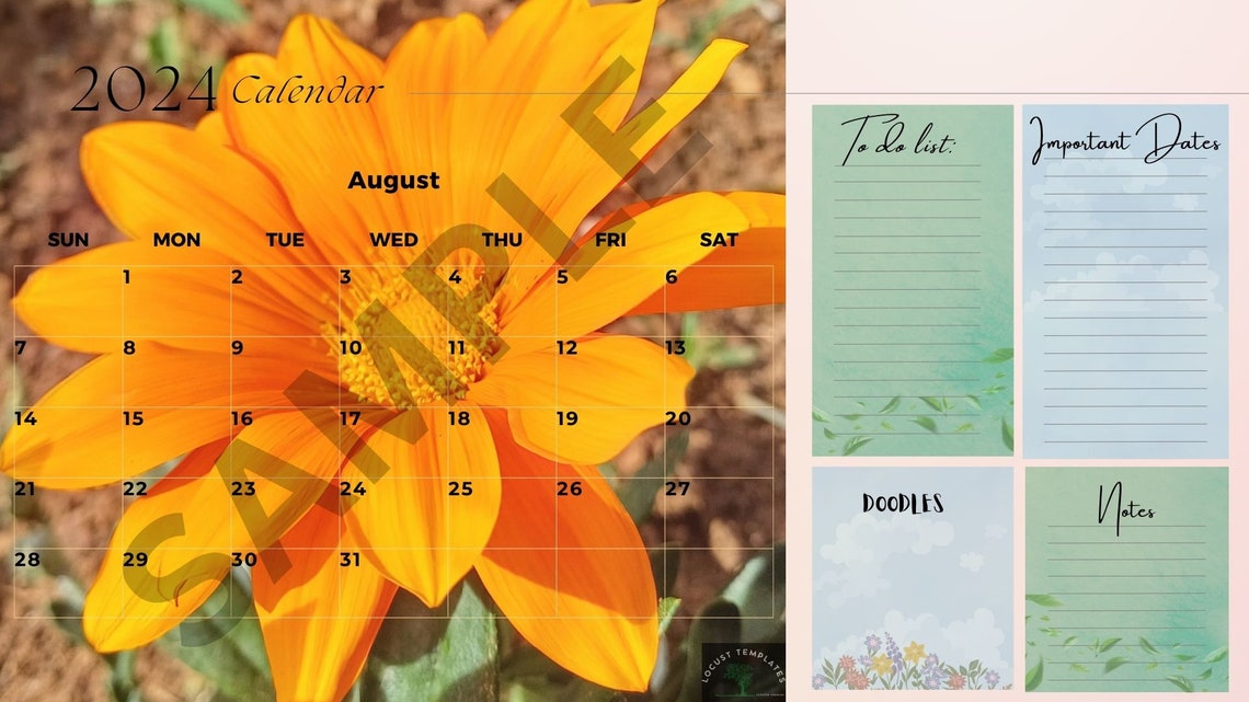 2024 Printable Editable Floral Yearly / Monthly Calendar 2024 Flower ...