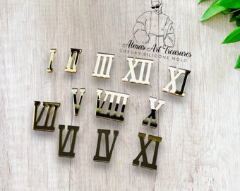 12 Pcs Roman Mirrored Acrylic Numerals for a Wall Clock (Mirror Gold)