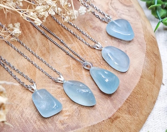 Blue Aragonite Silver Pendant | Sterling Silver 925 Necklace Chain Stone Crystal Jewelry Natural Gemstone Her Him Women Men Gift Box Simple
