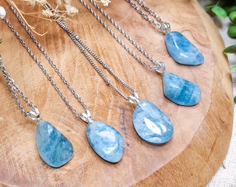 Aquamarine Silver Pendant Sterling Silver 925 Necklace Chain Stone Crystal Jewelry Natural Gemstone Her Him Women Men Gift Box Minimalistic