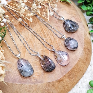 Amphibole Mica Pyroxene Silver Pendant Sterling Silver 925 Necklace Chain Stone Crystal Jewelry Natural Gemstone Her Him Women Men Gift Box