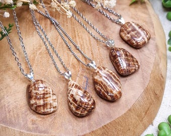 Brown Aragonite Silver Pendant | Sterling Silver 925 Necklace Chain Stone Crystal Jewelry Natural Gemstone Her Him Women Men Gift Box Earth