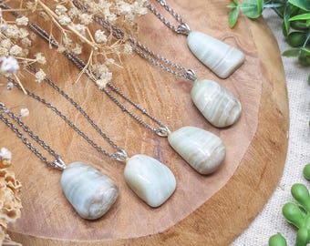 Green Aragonite Silver Pendant Sterling Silver 925 Necklace Chain Stone Crystal Jewelry Natural Gemstone Her Him Women Men Gift Box Healing