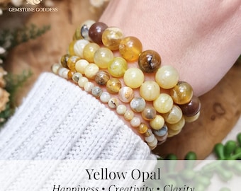 Yellow Opal Bracelet 4mm 6mm 8mm 10mm 12mm | Joy Creativity Confidence Motivation Solar Plexus Chakra Genuine Gemstone Crystal Jewelry Women