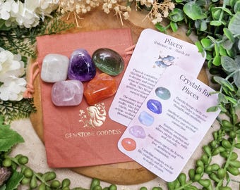 Pisces Crystals Crystal Set Kit Zodiac Sign Astrology Star Sign Birthstone February March Tumbled Stone Gemstone Rock Gift Her Him Spiritual