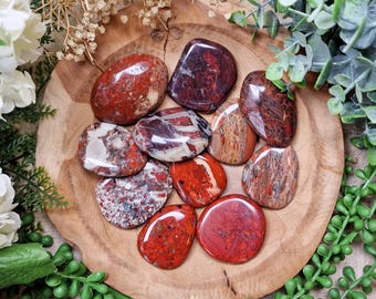 Brecciated Jasper Pocket Stone | Palm Stone Hand Gemstone Crystal Rock Gift Polished Smooth Stone Flat Disk Worry Stone Pocket Hug Spiritual
