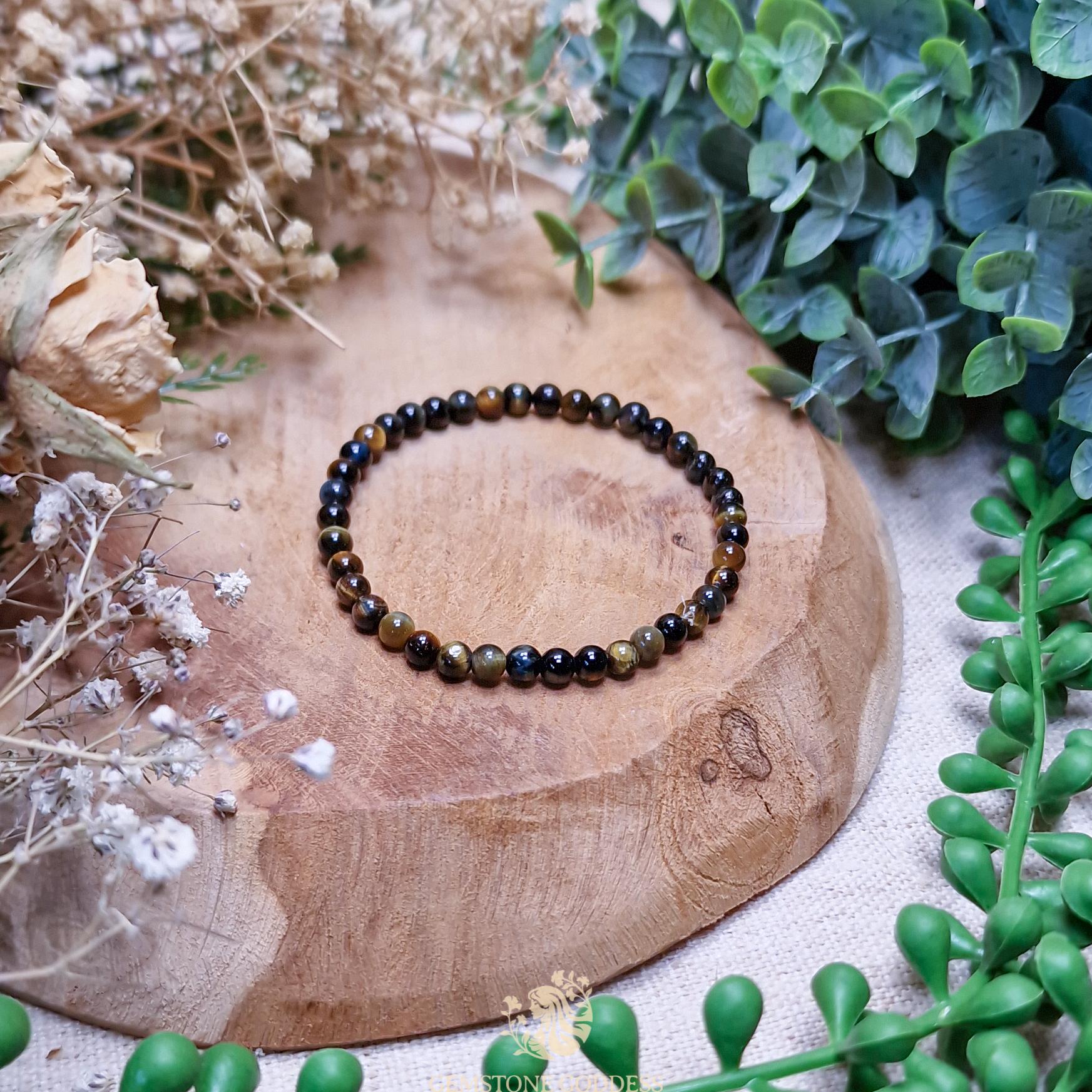 ★L0301★古代石 (107)　護符石　3㎝　スレマニ　EYEビーズ　縞瑪瑙 Hawk's Eye Bracelet 4mm Clarity Insight Focus Protection