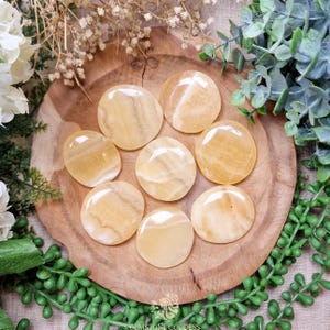 Orange Calcite Pocket Stone | Palm Stone Hand Gemstone Crystal Rock Gift Her Him Polished Smooth Stone Flat Disk Worry Pocket Hug Spiritual