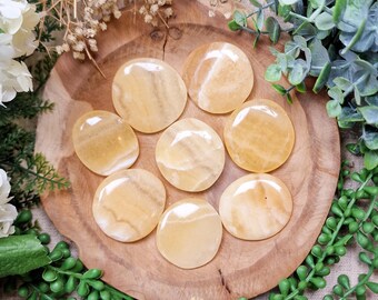 Orange Calcite Pocket Stone | Palm Stone Hand Gemstone Crystal Rock Gift Her Him Polished Smooth Stone Flat Disk Worry Pocket Hug Spiritual