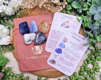 Gemini Crystals | Crystal Set Kit Zodiac Sign Astrology Star Sign Birthstone May June Tumbled Stone Gemstone Rock Gift Her Him Spiritual