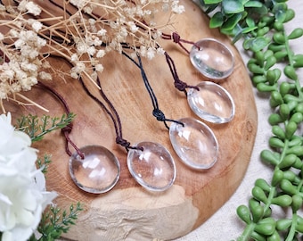 Clear Quartz Pendant Necklace | Natural Stone Jewelry Gemstone Gift Giftbox Her Him Hemp Cord Crystal High Quality Drilled Amulet Talisman
