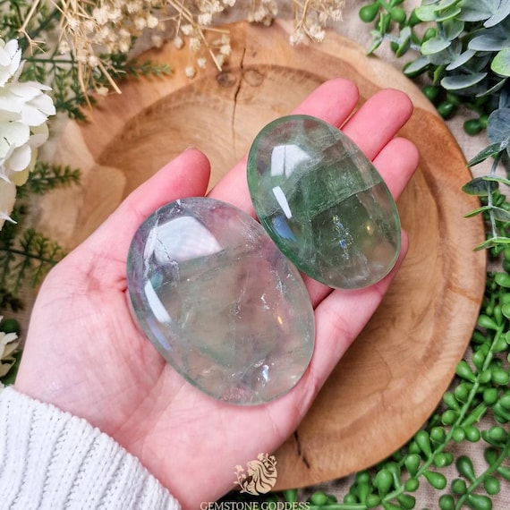 Gemstone Green Fluorite Palm Stone Green Fluorite Palm Stone Hand