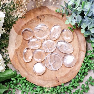 Clear Quartz Pocket Stone | Palm Stone Hand Gemstone Crystal Rock Gift Polished Smooth Stone Flat Disk Worry Stone Pocket Hug Spiritual