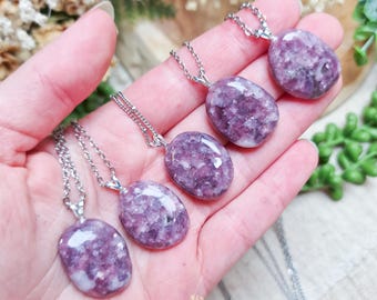 Gem Lepidolite Silver Pendant | Sterling Silver 925 Necklace Chain Stone Crystal Jewelry Natural Gemstone Her Him Women Men Gift Box