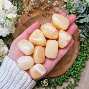 Yellow Calcite Tumbled Stone, Crystal Gemstone Polished Natural High Quality Mineral Rock Mexico Positivity Healing Mental Energy Flow