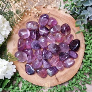 Purple Fluorite Tumbled Stone Crystal Gemstone Polished Natural High Quality Grade Mineral Rock Violet Spiritual Growth Protection Awareness