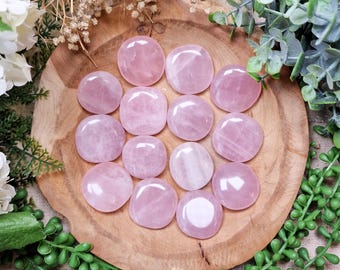 Rose Quartz Pocket Stone | Palm Stone Hand Gemstone Crystal Rock Gift Her Him Polished Smooth Stone Flat Disk Worry Pocket Hug Spiritual