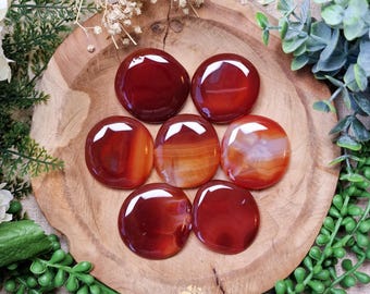 Carnelian Pocket Stone | Palm Stone Hand Gemstone Crystal Rock Gift Polished Smooth Stone Flat Disk Worry Stone Pocket Hug Spiritual Tumble